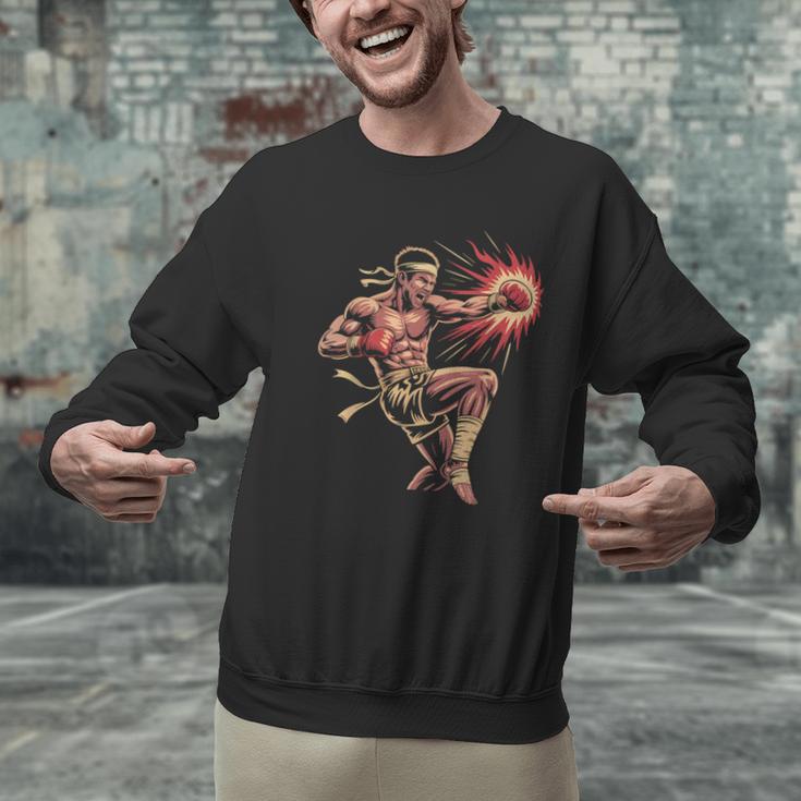 Muay Thai Fighter Southpaw Stance Minimal Silhouette Clean Men Graphic Sweatshirt