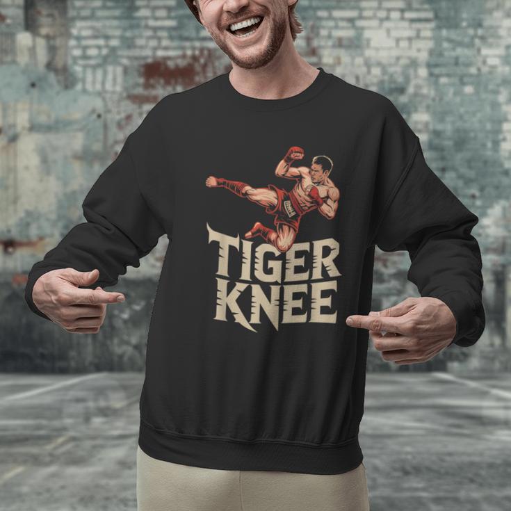 Muay Thai Fighter Tiger Knee Vintage Distressed Badge Men Graphic Sweatshirt