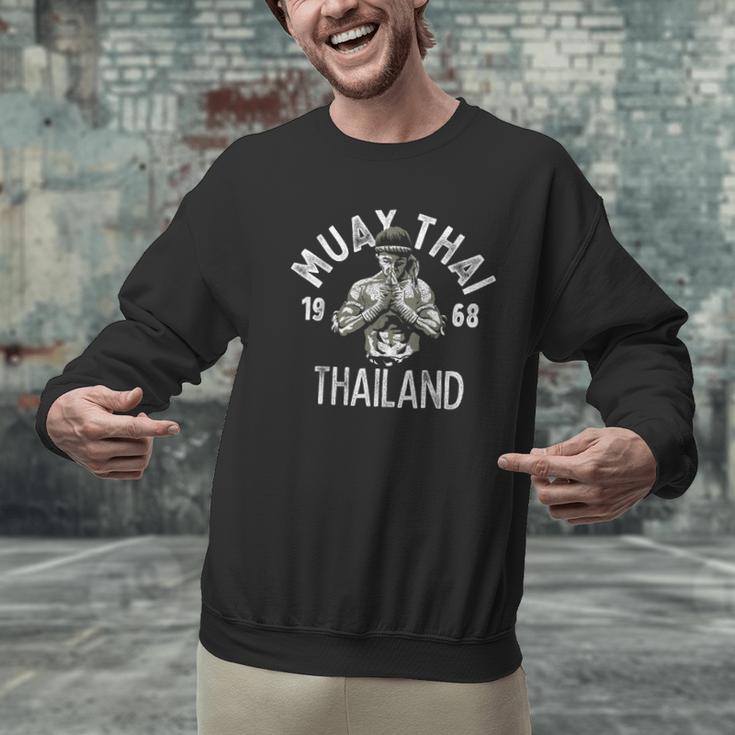 Muay Thai Thailand Vintage Tiger Fighter Training Small Men Graphic Sweatshirt
