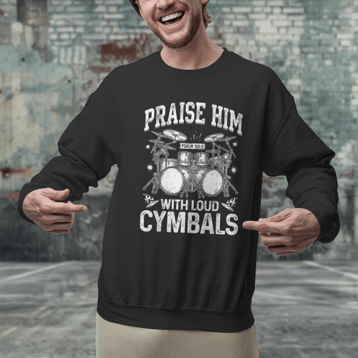 Praise Him With Loud Cymbals Psalm 150-5 Vintage Drum Kit Men Graphic Sweatshirt