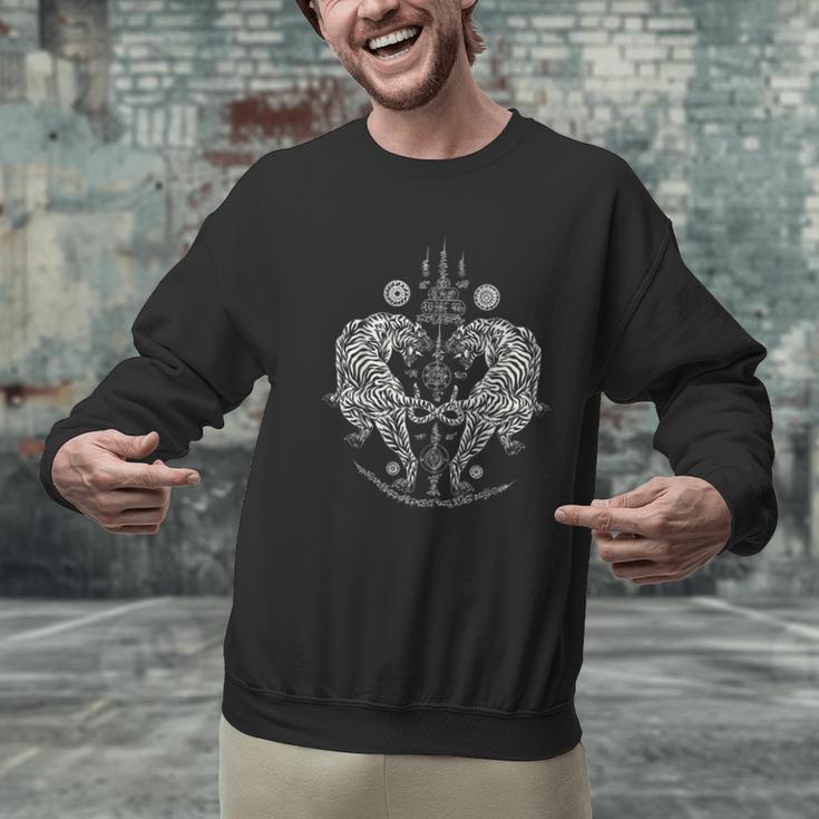 Sak Yant Thai Tattoo Twin Tiger For Muay Thai Fighter Boxing Men Graphic Sweatshirt