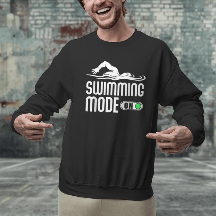 Swim Slogan Funny Swimming Mode On Swim Men Graphic Sweatshirt