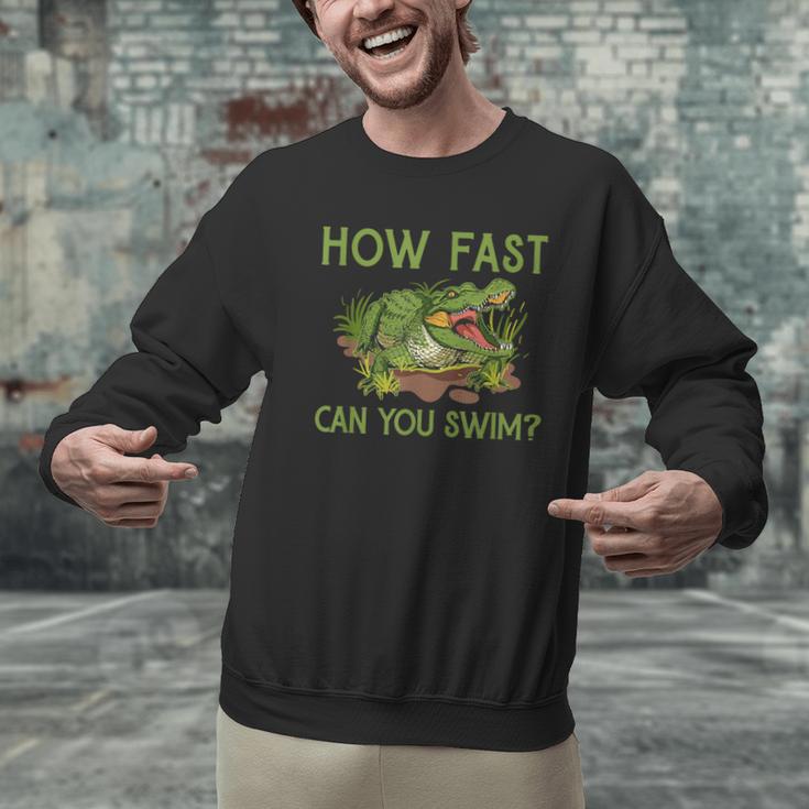 Swimmer Crocodile Swimming Humor How Fast You Can Swim Men Graphic Sweatshirt Swimmer Crocodile Swimming Humor How Fast You Can Swim Men Graphic Sweatshirt