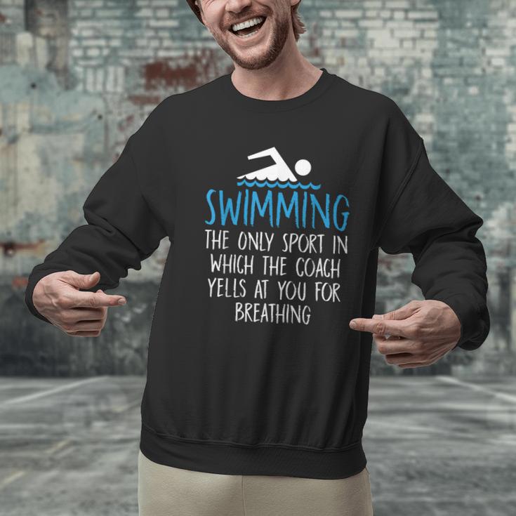 Swimming Coach Yells Breathing Swimmer Swim Team Men Graphic Sweatshirt