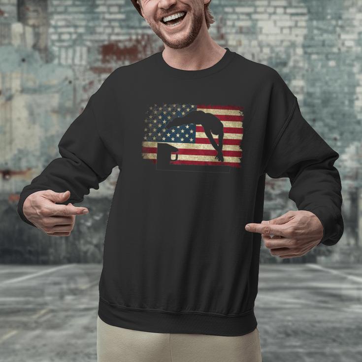 Swimming Swim Team Distressed American Flag USA Swimmer Men Graphic Sweatshirt Swimming Swim Team Distressed American Flag USA Swimmer Men Graphic Sweatshirt