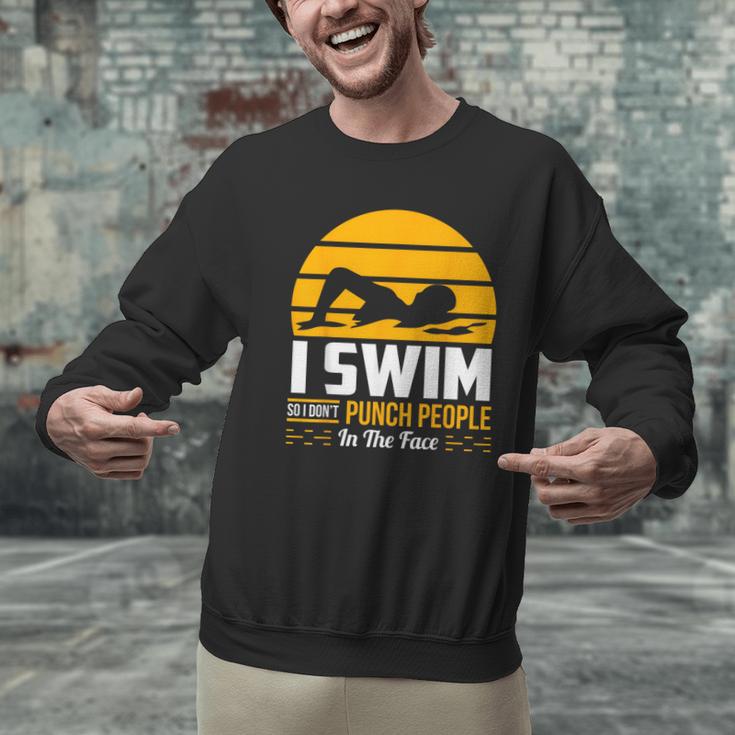 Swimming Swimmer Swim Team So I Don't Punch Men Graphic Sweatshirt