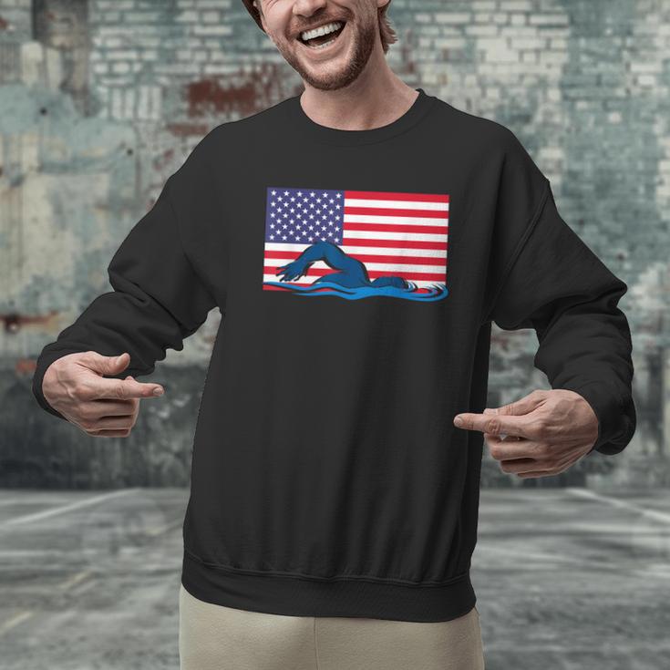 USA Flag Swimmer Swimming Sport Athlete Swim Swimming Men Graphic Sweatshirt