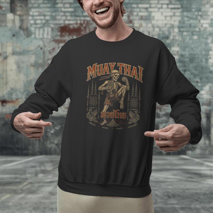 Vintage Muay Thai Belt Thai Boxing Warrior Fighter Skeleton Men Graphic Sweatshirt