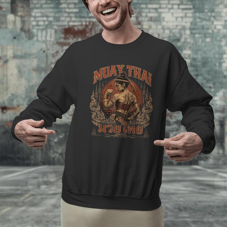 Weathered Muay Thai Fighter Thai Boxing Warrior Art Men Graphic Sweatshirt