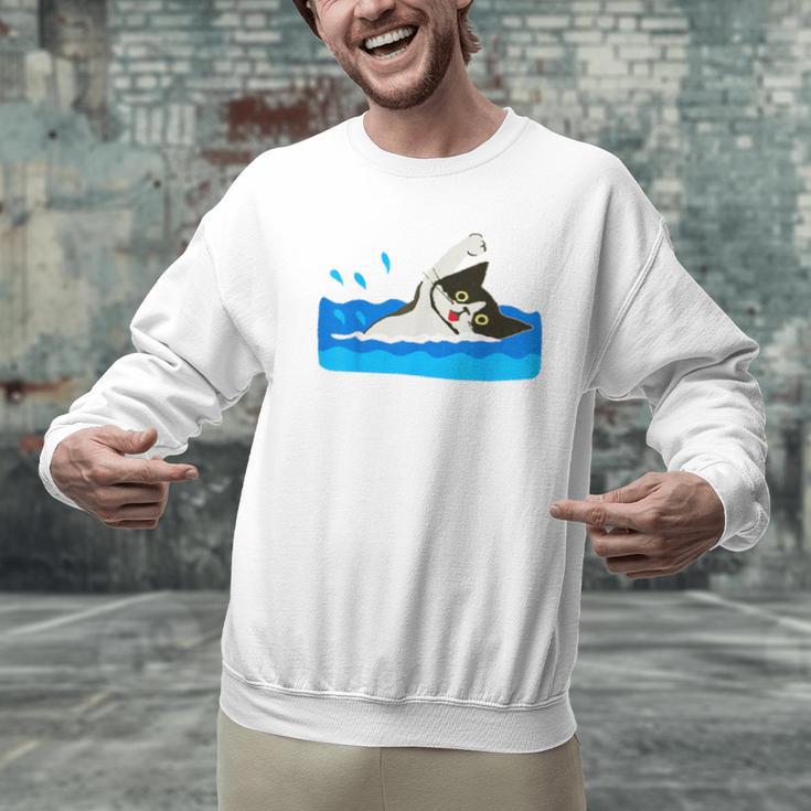 Cat Swimming Pool Men Graphic Sweatshirt