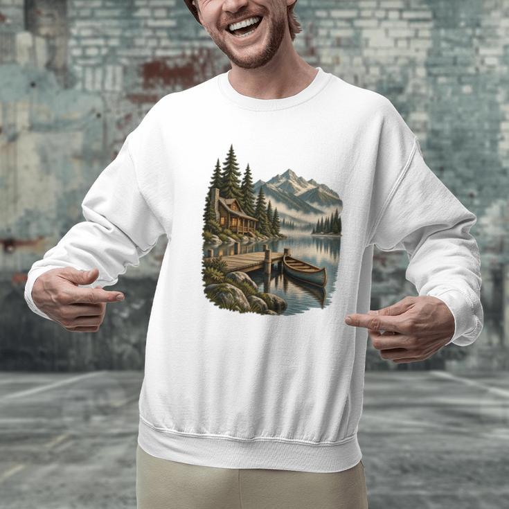Lakeside Canoe Cabin Escape Scene Men Graphic Sweatshirt Lakeside Canoe Cabin Escape Scene Men Graphic Sweatshirt