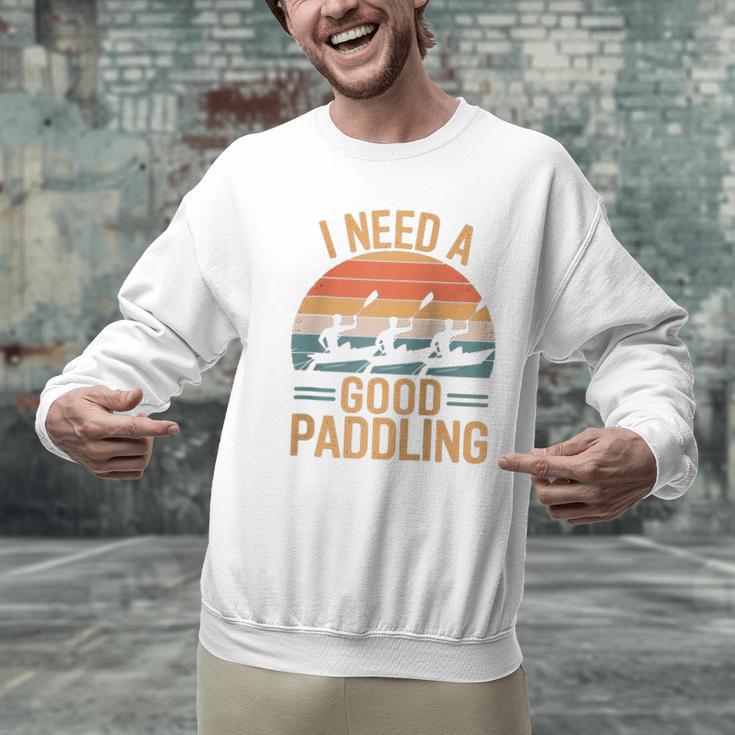 I Need A Good Paddling Retro Sunset Canoe Raglan Baseball Tee Men Graphic Sweatshirt