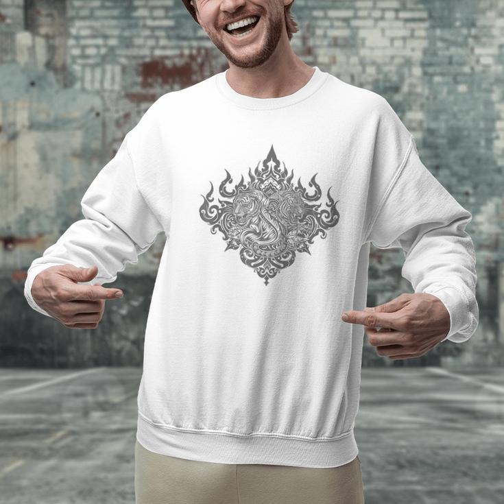 Sak Yant Muay Thai MMA Tattoo Twin Tiger Martial Art Boxing Men Graphic Sweatshirt