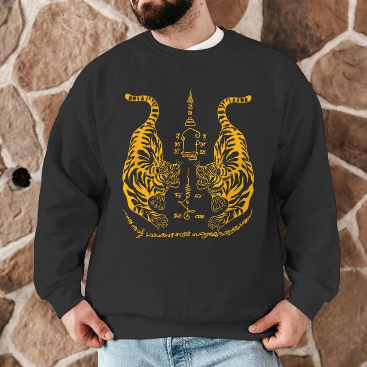 Awesome Orange Double Tiger Muay Thai Sak Yant Men Graphic Sweatshirt Awesome Orange Double Tiger Muay Thai Sak Yant Men Graphic Sweatshirt
