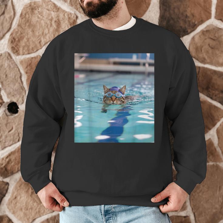 Competitive Swim Team Funny Kitty Cat Swimming Men Graphic Sweatshirt Competitive Swim Team Funny Kitty Cat Swimming Men Graphic Sweatshirt