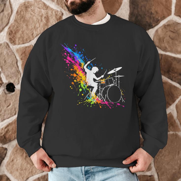 Drummer Silhouette Drum Kit Splatter Art Men Graphic Sweatshirt