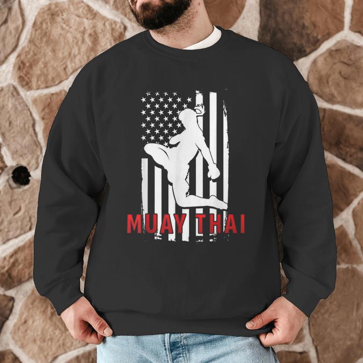Muay Thai American Flag Fighter Patriotic Men Graphic Sweatshirt Muay Thai American Flag Fighter Patriotic Men Graphic Sweatshirt