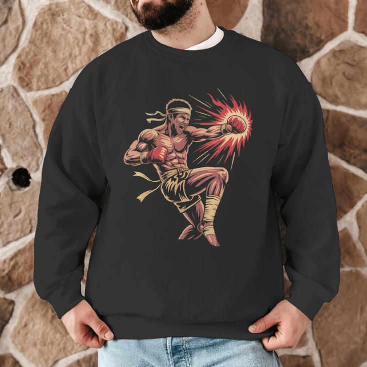 Muay Thai Fighter Southpaw Stance Minimal Silhouette Clean Men Graphic Sweatshirt
