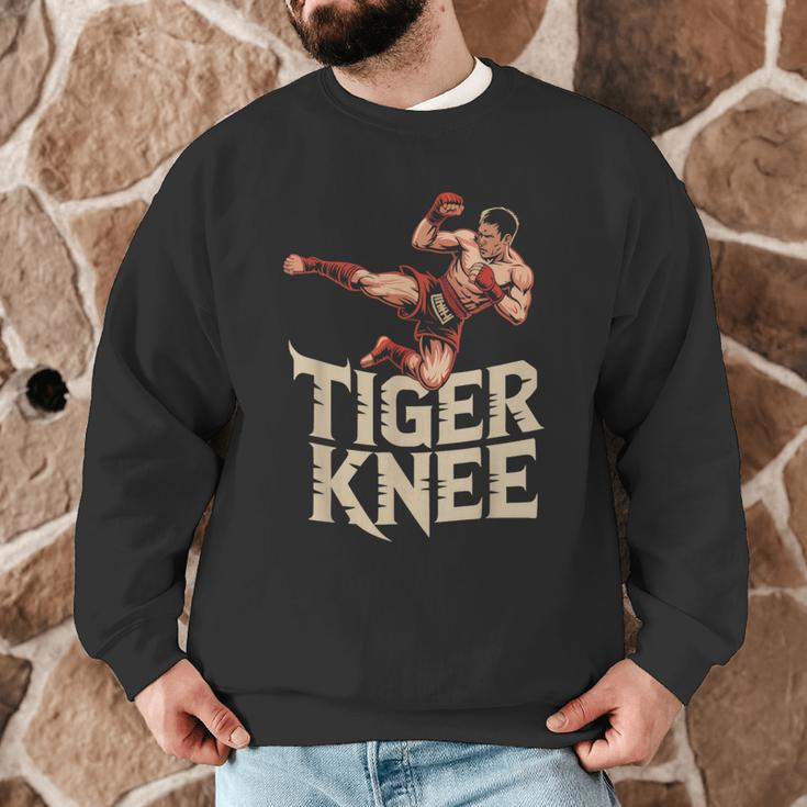Muay Thai Fighter Tiger Knee Vintage Distressed Badge Men Graphic Sweatshirt
