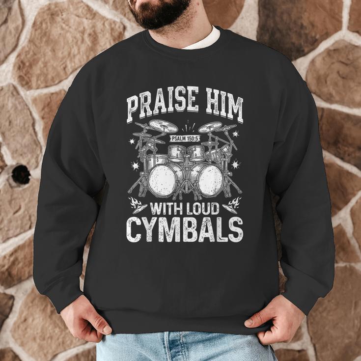Praise Him With Loud Cymbals Psalm 150-5 Vintage Drum Kit Men Graphic Sweatshirt
