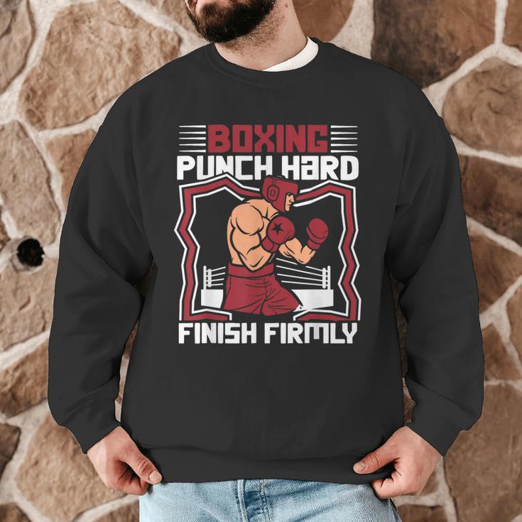 Punch Hard Finish Firmly Kickboxer Fan Muay Thai Boxing Men Graphic Sweatshirt