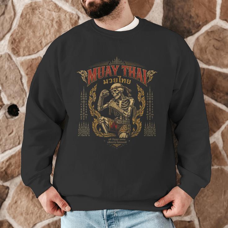 Retro Muay Thai Shorts Thai Boxing Fighter Style Skeleton Men Graphic Sweatshirt