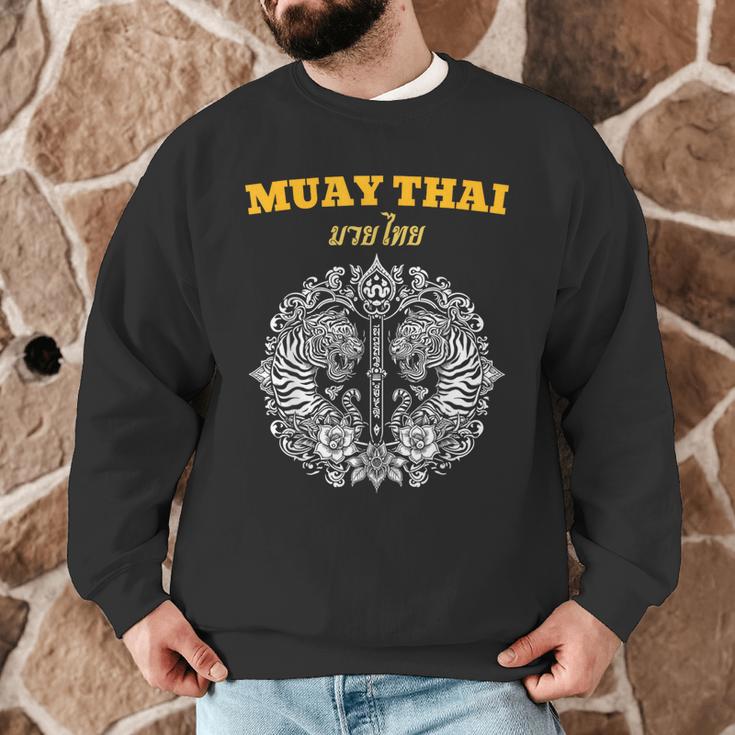 Sak Yant Muay Thai Art Tattoo Twin Tiger Kickboxing Thailand Men Graphic Sweatshirt