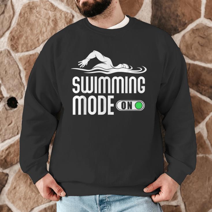 Swim Slogan Funny Swimming Mode On Swim Men Graphic Sweatshirt