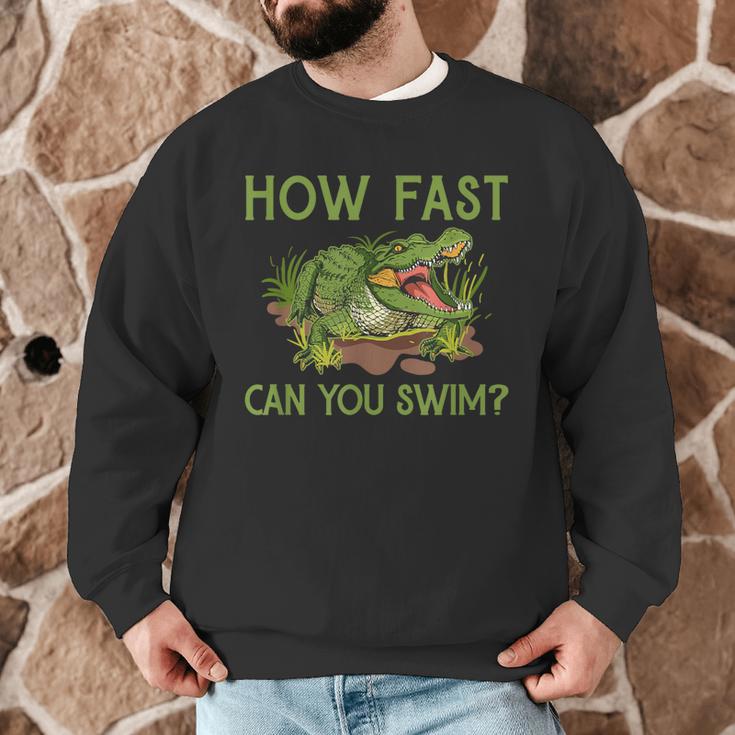 Swimmer Crocodile Swimming Humor How Fast You Can Swim Men Graphic Sweatshirt Swimmer Crocodile Swimming Humor How Fast You Can Swim Men Graphic Sweatshirt