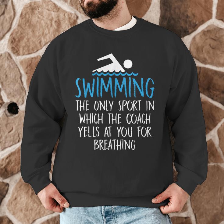 Swimming Coach Yells Breathing Swimmer Swim Team Men Graphic Sweatshirt