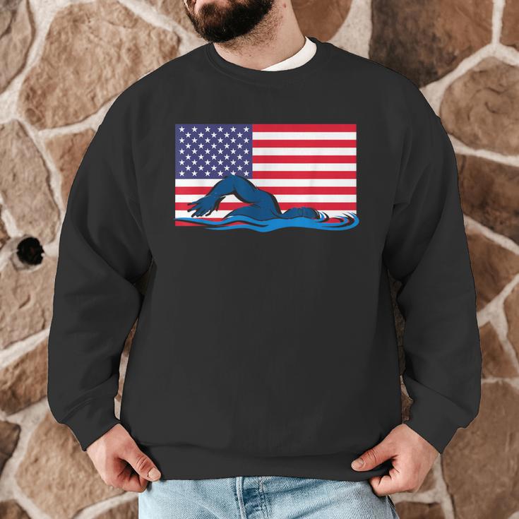 USA Flag Swimmer Swimming Sport Athlete Swim Swimming Men Graphic Sweatshirt