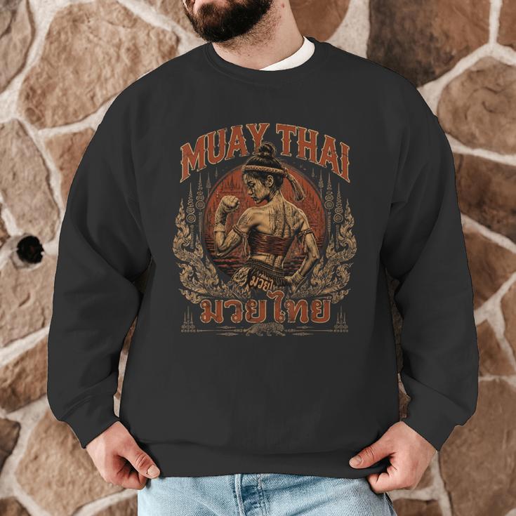 Weathered Muay Thai Fighter Thai Boxing Warrior Art Men Graphic Sweatshirt