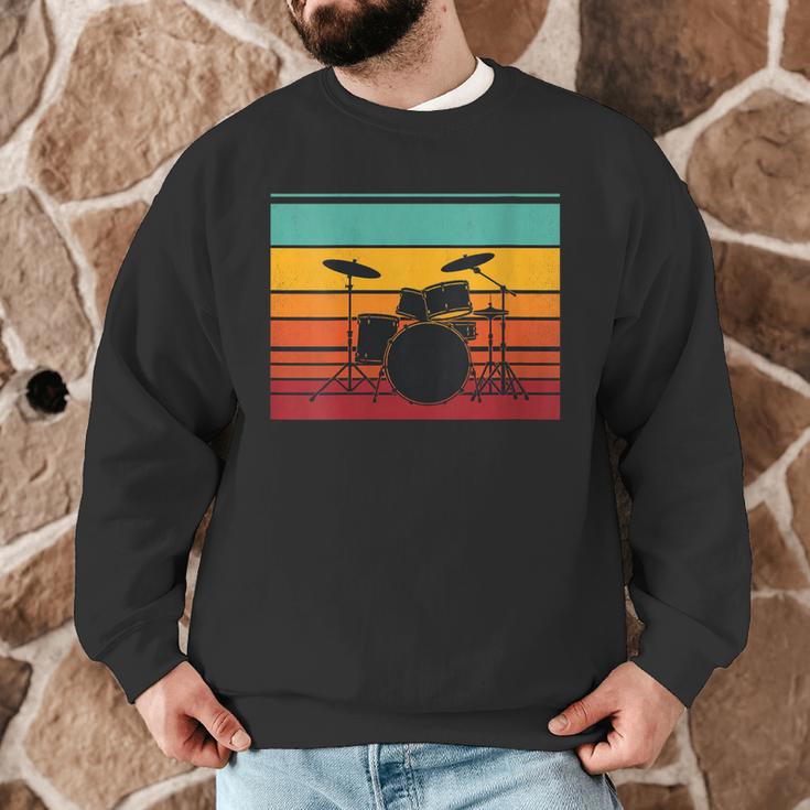 Women's Retro Drum Kit Silhouette With Color Stripes Men Graphic Sweatshirt Women's Retro Drum Kit Silhouette With Color Stripes Men Graphic Sweatshirt