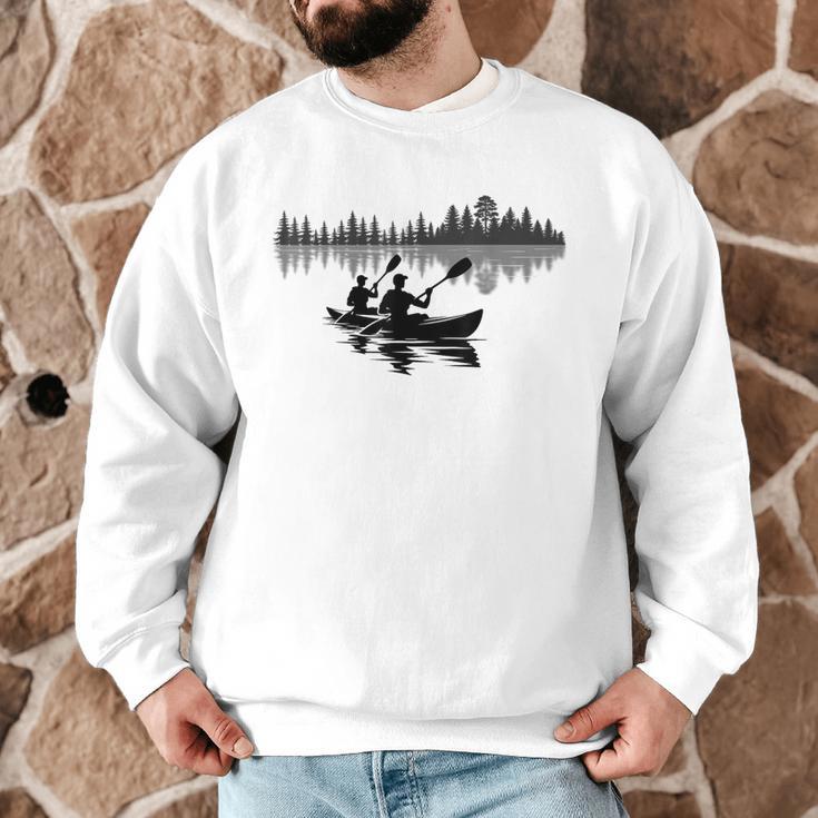 Canoe Silhouette Forest Lake Reflection Men Graphic Sweatshirt