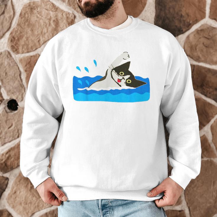 Cat Swimming Pool Men Graphic Sweatshirt