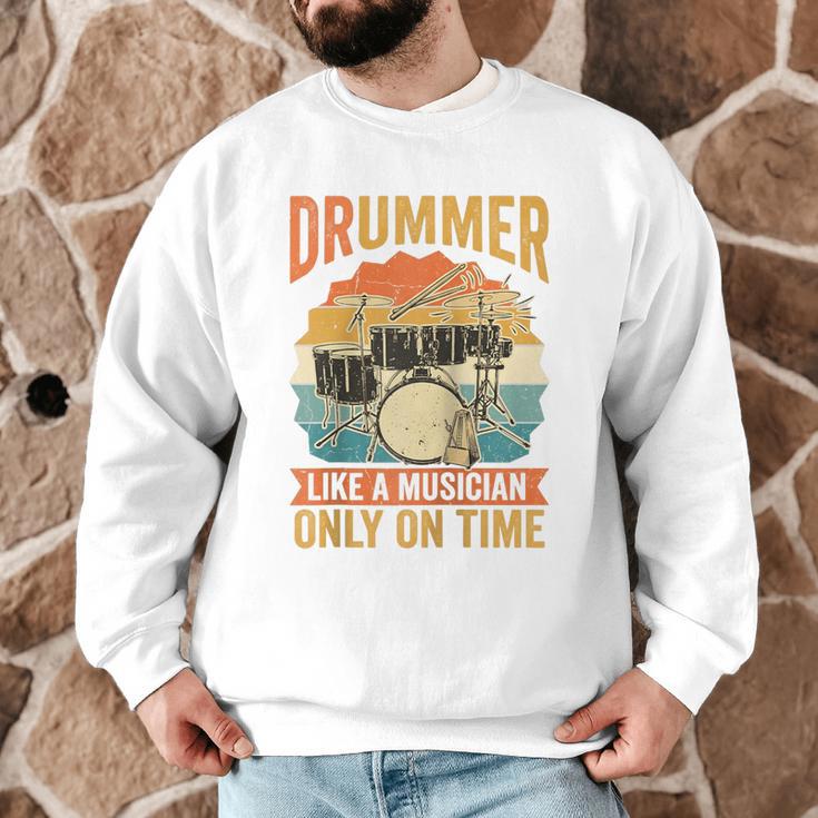 Drummer Like a Musician Only On Time Vintage Sunset Drum Kit Raglan Baseball Tee Men Graphic Sweatshirt Drummer Like a Musician Only On Time Vintage Sunset Drum Kit Raglan Baseball Tee Men Graphic Sweatshirt