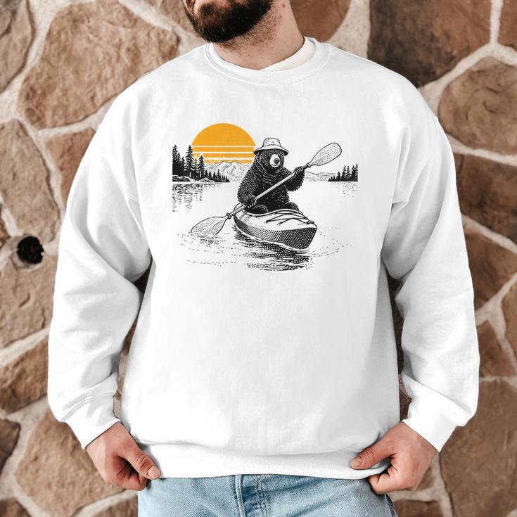 Kayaking Bear Retro Sunset Paddling Canoe Outdoor Adventure Men Graphic Sweatshirt