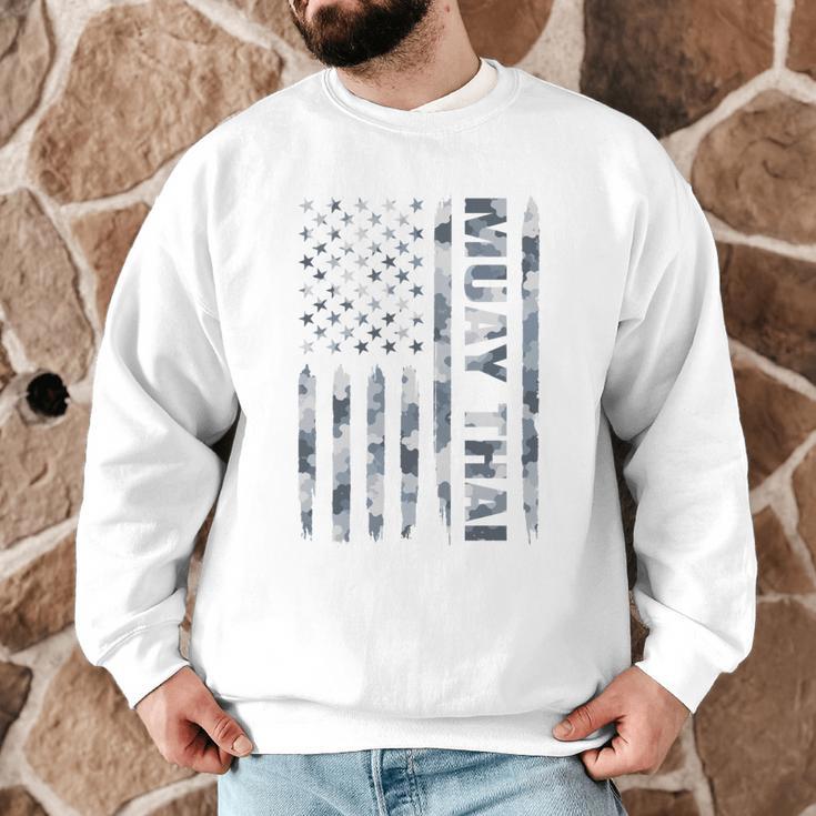 Muay Thai American Flag Camo Military Patriotic Men Graphic Sweatshirt Muay Thai American Flag Camo Military Patriotic Men Graphic Sweatshirt