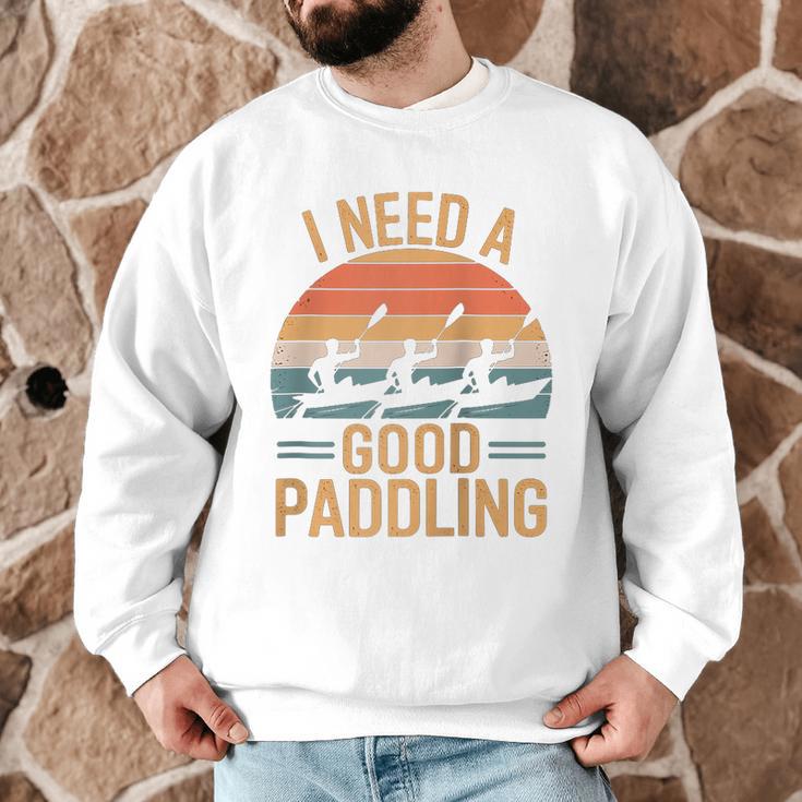I Need A Good Paddling Retro Sunset Canoe Raglan Baseball Tee Men Graphic Sweatshirt