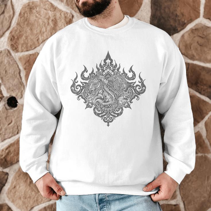 Sak Yant Muay Thai MMA Tattoo Twin Tiger Martial Art Boxing Men Graphic Sweatshirt