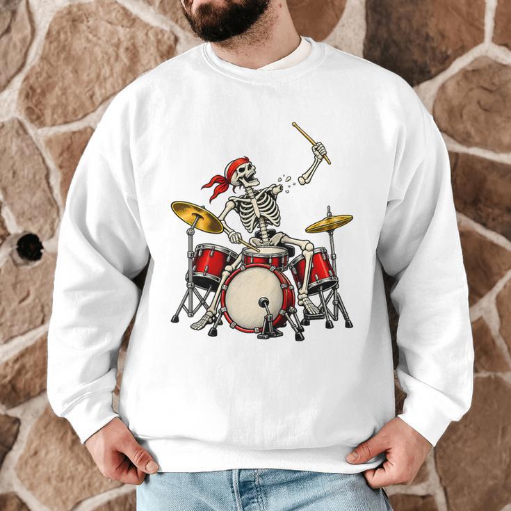 Skeleton Drummer Skull Drum Kit Halloween Raglan Baseball Tee Men Graphic Sweatshirt