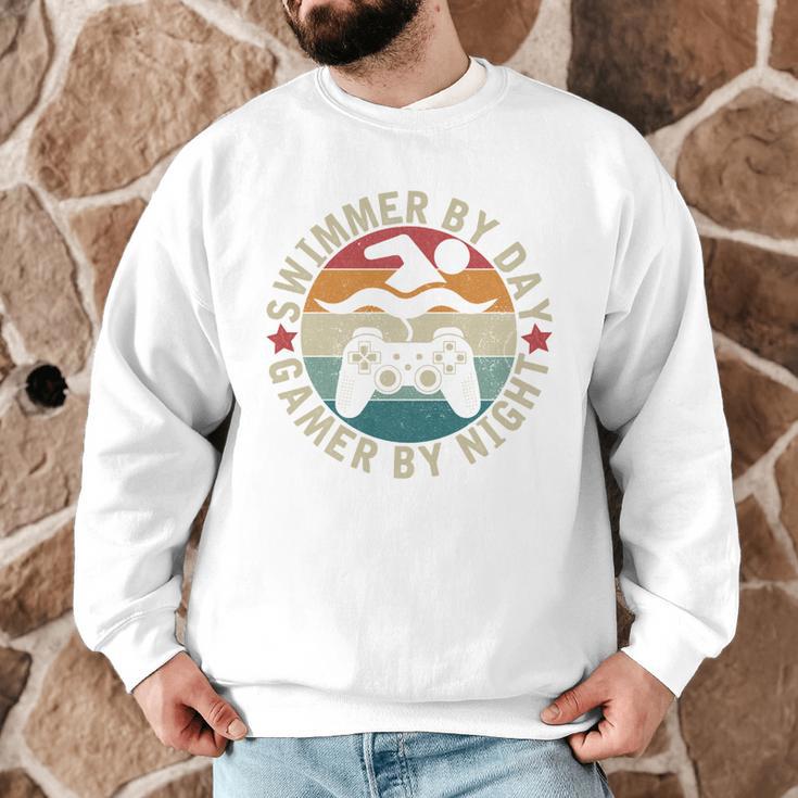 Swimmer By Day Gamer By Night Swimming Swim Gaming Men Graphic Sweatshirt Swimmer By Day Gamer By Night Swimming Swim Gaming Men Graphic Sweatshirt