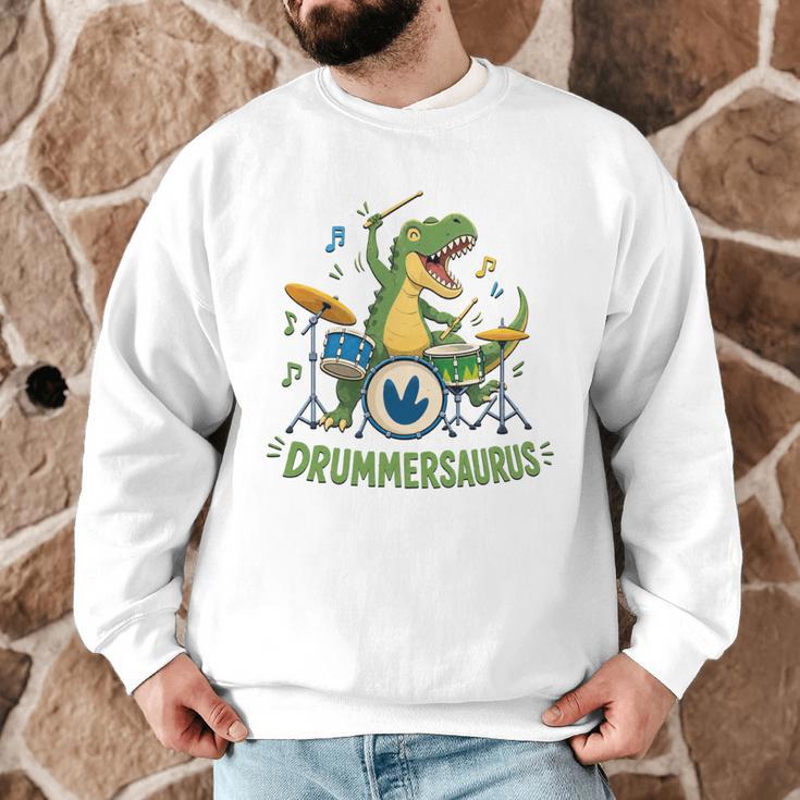 T-Rex Drumming With Drum Kit And Musical Notes Men Graphic Sweatshirt T-Rex Drumming With Drum Kit And Musical Notes Men Graphic Sweatshirt