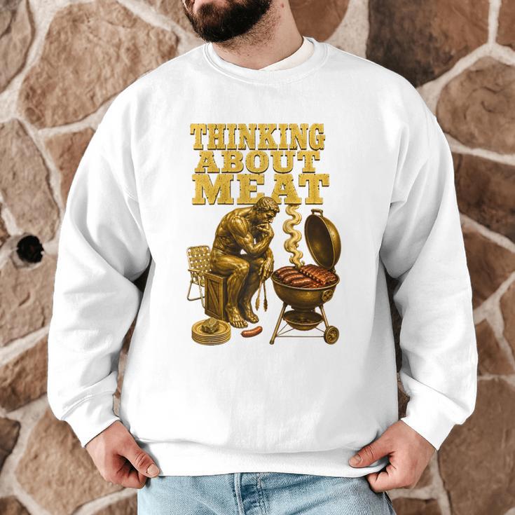 Thinking About Meat BBQ Dad Humor Raglan Baseball Tee Men Graphic Sweatshirt