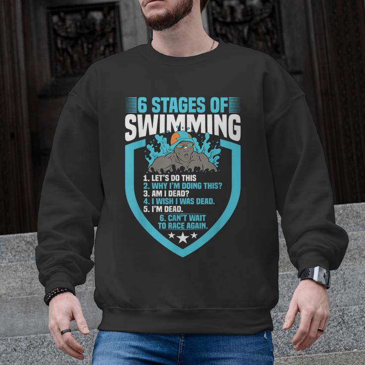 6 Stages Of Swimming Joke Sports Athlete Pool Swimmer Men Graphic Sweatshirt