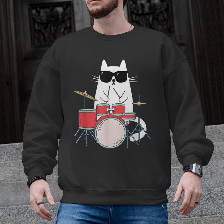 Cat Wearing Sunglasses Playing Drums Drum Kit Musician Men Graphic Sweatshirt, trending gift