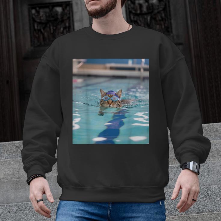 Competitive Swim Team Funny Kitty Cat Swimming Men Graphic Sweatshirt