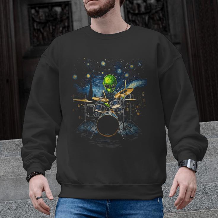 Drum Kit Percussionist Drummer Van Gogh Alien Playing Drums Men Graphic Sweatshirt