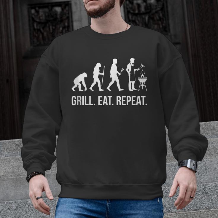 Grill Eat Repeat BBQ Dad Evolution Barbecue Men Graphic Sweatshirt
