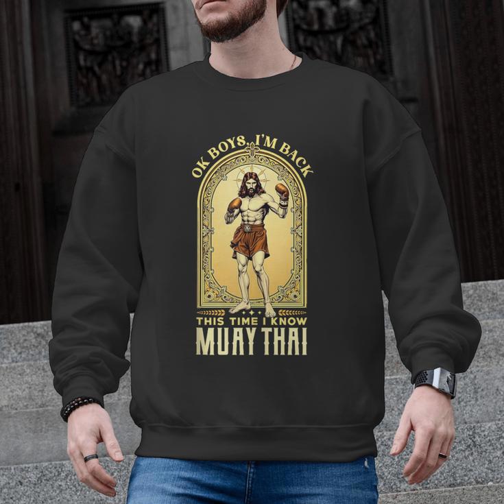 Jesus Knows Muay Thai Boxing Kickboxing MMA Men Graphic Sweatshirt